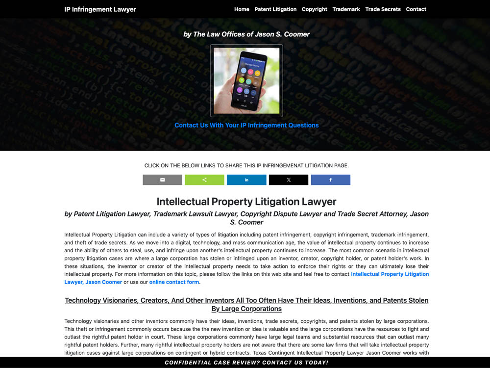 Screenshot of infringement.legal website